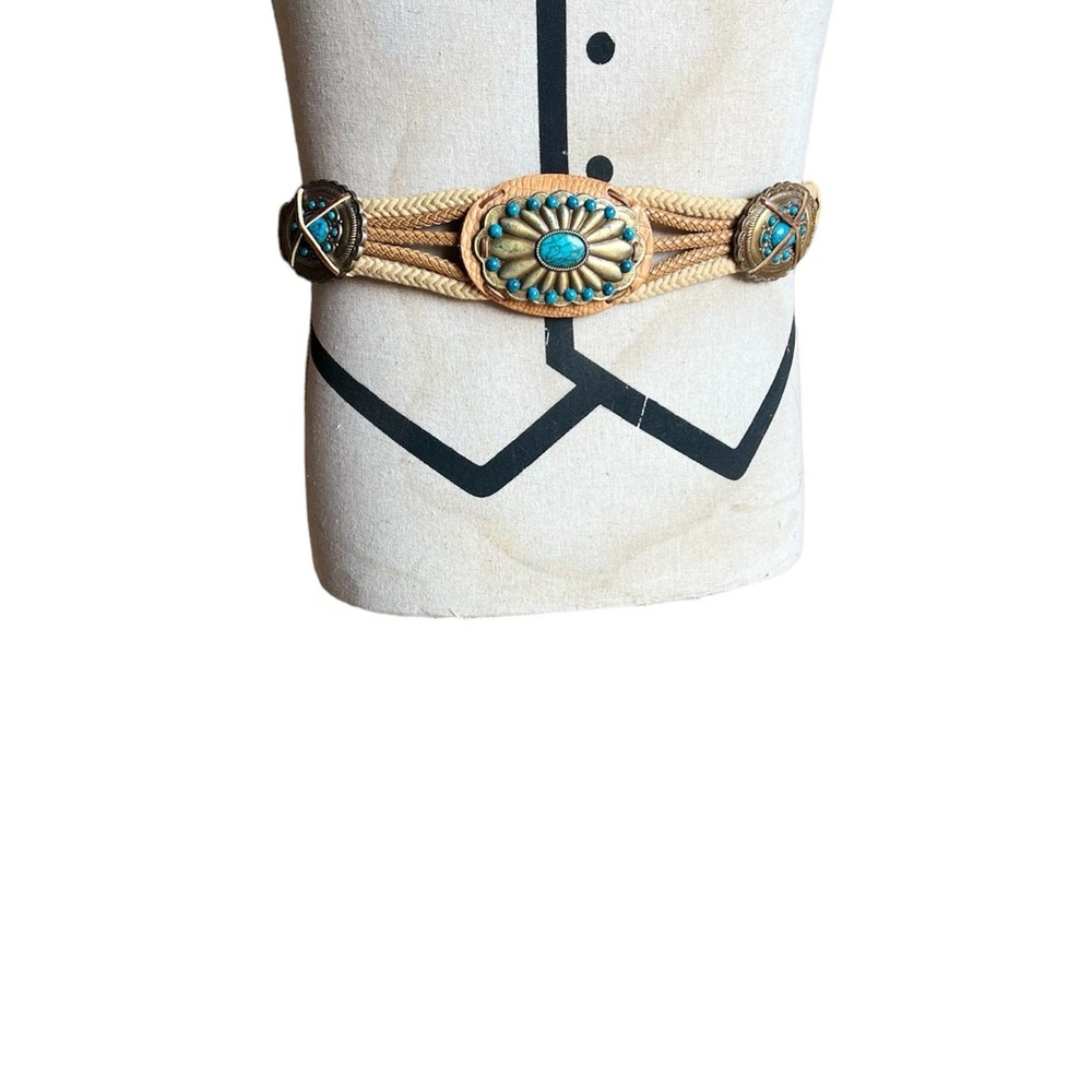 West Cal 45 Vintage Turquoise and Brown Tan Rope Belt 48 inches long Preloved.